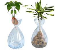 JOJOCY Lot de 2 vases en verre à rayures pour démarrage de semences d'avocat, vases en verre pour la maison, la table, le bureau, la décoration intérieure (2 bleus)