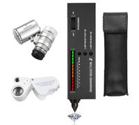 JOJOCY Stylo Testeur de Diamant Professionnel, Stylo de Test Électronique de Haute Précision avec 2 Loupes 30x 60x Mini Loupe LED Pliable