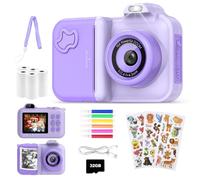 JoJoego Appareil Photo Instantané Enfant, 2.4" Écran 12 MP Appareil Photo Enfant, 1080P HD Double Caméra, Mode Selfie, 32GB Carte, 5 Roll Papier d'impression, Cadeau pour Enfants de 3-12 Ans, Violet