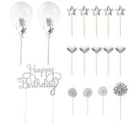 jojofuny 17 Pièces Décorations Gâteau d'Anniversaire Argentées PU Pics à Gâteau et Figurines Décoratives pour Fête Ornements Festifs pour Embellir Desserts et Célébrations