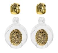 jojofuny 2 Pièces Bouteille D'eau Bénite Catholique en Verre et Métal Doré Légère et Pratique pour Baptême ou Communion Décoration D'église Élégante et Raffinée Style Aléatoire