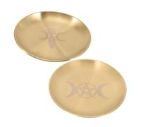 jojofuny 2 pièces Plateau Pentacle Métallique Organisateur Bijoux et Porte-Bougie Élégant pour Rituel de Tarot et Décoration Maison Plateau Décoratif Lune et Pentagramme Polissage Doux