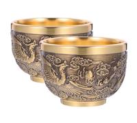 jojofuny 2 pièces Tasse Cuivre Vintage Dragon Phoenix Tasse à Thé Élégante et Légère pour Boissons Chaudes et Froides pour Fêtes et Cérémonies