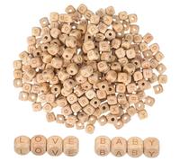 jojofuny 260 Pièces Perles Alphabet de Hêtre Perles Carrées Lettres Légères et Naturelles pour Fabrication de Bijoux et Projets DIY Créatifs