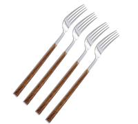jojofuny 4pièces Set de Couverts Inox Moderne avec Manche Imitation Bois Fourchette Cuillère Couteau à Steak et Couteau à Fruit Couverts de Table Élégants pour Hôtels et Restaurants