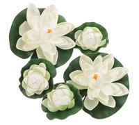 jojofuny 5 Pièces Décoration de Bassin Fleur de Lotus Artificielle Blanche en Mousse Eva, Flottante et Ancrée par Corde, pour Décor Extérieur et Intérieur