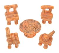 jojofuny 5 Pièces Meubles Miniatures en Résine Marron pour Succulentes, Table et Chaises Rondes et Carrées, Décoration Micro Paysage et Étagère Féerique DIY