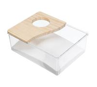 jojofuny Bac à Sable en Acrylique pour Hamsters Et Cochons d'Inde, Bac à Bain Transparent Demi-Couvercle en Bois, Adapté pour Salle De Bain Et Toilette, 20x15x8 Cm