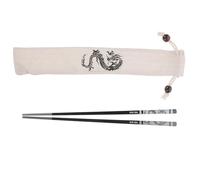 jojofuny Baguettes Réutilisables en Acier Inoxydable 304 Antidérapantes 23,5 Cm, Design Dragon Créatif, Set de 1 Paire Noir Pochette de Rangement, Cuisine et Voyage