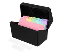 jojofuny Boîte à Fiches en Plastique Noir avec Couvercle, 50 Fiches Index Colorées 3x5 Pouces, 3 Étiquettes Autocollantes Blanches, Rangement Organisé pour Bureau, École et Maison