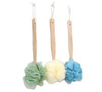 jojofuny Boules de Bain Exfoliantes 3 Pcs Manche Long en Bois Bain Corps Unisexe Massage du Dos Filet Exfoliant Cuir Chevelu Couleur Aléatoire