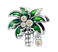 jojofuny Bracelet Charms en Argenté Sterling S925 Cocotier pour Femmes, Pendentifs Verts Zircon, Breloques Plage Été, Bijou Élégant pour Poignet, Présent Fêtes Estivales, Usage Quotidien