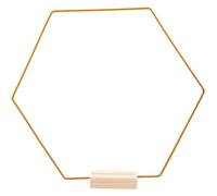 jojofuny Cercle Métallique Doré 30 CM avec Base en Bois Naturel Hexagonale de 3 MM Couronne Métallique Décorative DIY pour Centres de Table de Mariage Support Floral Multifonction pour