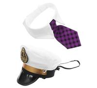 jojofuny Chapeau de Capitaine Brodé pour Chien et Chat Cravate à Carreaux Ajustable Accessoires de Fête pour Animaux Costume D’Anniversaire Léger et Confortable Taille Unique Couleur