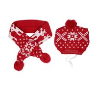 jojofuny Chapeau de Chiot de Noël Rouge Taille L Motif Flocon de Neige et Petit Cerf Lot 2 Pièces Comprenant Écharpe Chaude en Tricot pour Chien Accessoires Festifs pour Costume Animal