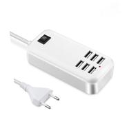 jojofuny Chargeur USB Multiport 6 Ports Intelligent pour Smartphone Maison Bureau, Station de Charge USB Rapide 220-240v, Protection Sécurité Avancée, Blanc Compact Portable
