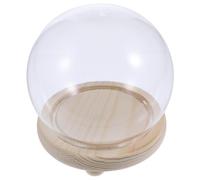 jojofuny Cloche en Verre Ronde 15 CM Socle en Bois Naturel pour Fleurs Stabilisées Décoration Micro-Paysage Élégante Accessoire de Présentation et Protection Antipoussière