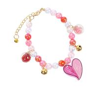 jojofuny Collier Réglable en Perles Fantaisie pour Petits Chiens et Chats Décoration Douce Cœur Rose Pêche Taille L 40Cm 7Cm Accessoire Léger et Sécurisé pour Promenades et Fêtes