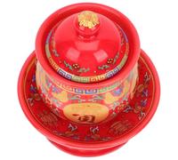 jojofuny Coupe à Eau Bouddhiste en Céramique Rouge, Ambiance, Autel Sacré | Format Rond, Surface Lisse et Motifs Sculptés, Présentation Stable, Rangement Facile, pour Eau Bénite et Décor du Salon