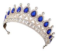 jojofuny Couronne Princesse Scintillante Fixation par Épingles ou Ruban en Alliage de Zinc avec Cristaux Bleus, Accessoire de Tête pour Femmes, pour Fêtes et Concours
