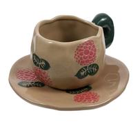 jojofuny Ensemble 1 Tasse à Café en Céramique Vintage avec Soucoupe, Motif Hortensia, Mug Résistant la Chaleur, pour Maison, Bureau et Pause Thé, Tasse à Eau Décorative