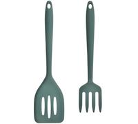 jojofuny Ensemble 2 Pièces Fourchette et Spatule en Silicone Antiadhésive Taille Moyenne Vert Foncé Ustensiles Cuisine Multifonctions Ergonomiques pour Cuisson Quotidienne et Wok