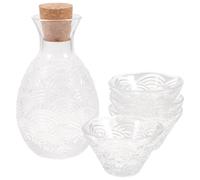 jojofuny Ensemble à Saké Japonerie en Verre Transparent Motifs Nuages 1 Carafe et 4 Coupes Service à Saké Traditionnel pour Maison Restaurant et Salon de Thé Couleur Aléatoire
