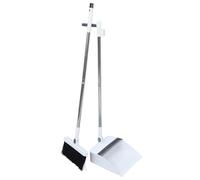 jojofuny Ensemble Balai et Pelle Pliables 2 Pièces Blanc avec Manche Long en Acier Inoxydable 93 CM Poils Antiadhésifs Peigne Intégré Brosse Rotative 180° Outil de Nettoyage Domestique