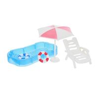 jojofuny Ensemble D'accessoires Miniatures pour Piscine - Bouée, Chaise de Plage Et Parasol pour Maison de Poupée, Idéal pour Décorer Un Jardin Féérique Ou Une Maison de Jouets.