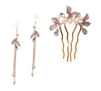 jojofuny Ensemble de 3 Pièces Peigne à Cheveux Feuille Strass Fourchette à Cheveux Élégante et Boucles d'Oreilles Femme Accessoire Mariage Cérémonie Coiffure Demoiselle d'Honneur