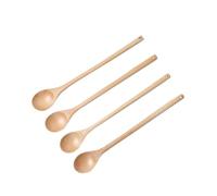 jojofuny Ensemble de 4 Cuillères en Bois Naturel à Long Manche Beige, Ustensiles Cuisine Polyvalents pour Mélanger et Sauter, Préparation