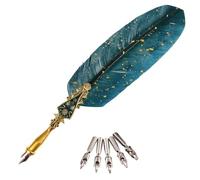 jojofuny Ensemble de Stylos à Plume Vintage 6 Pièces en Plume d'Oie Vert Foncé pour Calligraphie Créative, Kit de Stylo-Plume de Bureau Pointe Fine, pour Entraînement et Écriture