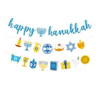 jojofuny Guirlande de Hanoukka en 3 pièces - Fanion « Joyeux Hanoukka » pailleté, Guirlande d'étoiles - Décorations de fête juive pour la Table des Desserts et Les réunions de Famille