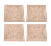jojofuny Incrustations en Bois Sculpté 10X10 CM Lot de 4 - Appliques Décoratives Carrées pour Meubles, Escaliers et Portes de Placard - Stickers Décoratifs Bois Naturel pour Intérieur