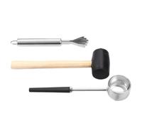 jojofuny Kit d’Ouverture de Noix Tropicale 3 Pièces en Acier Inoxydable avec Maillet en Caoutchouc Perforateur Ergonomique Outil Robuste pour Maison Cuisine Accessoire Compact pour