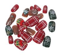 jojofuny Kit de Faux Ongles Amande Courts Adhésifs Motifs 3D de Noël Capsules Réutilisables Couvrantes pour Manucure D’Hiver Festive Style French Manucure Élégant et Pratique