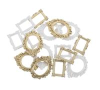 jojofuny Lot de 16 Mini Cadres Photo Rétro en Plastique, Petits Cadres Ovales et Baroques, Finition Perle Blanche et Or, Décoration Créative pour Maison de Poupée, Scrapbooking et