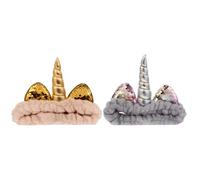 jojofuny Lot de 2 Bandeaux Licorne en Corail Doux, Serrage-tête Élastique Gris et Rouge Foncé Paillettes Argentées et Dorées, Accessoires Cheveux pour Visage et Coiffure Féminine, Bandeaux