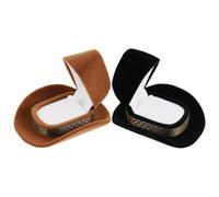 jojofuny Lot de 2 Boîtes à Bijoux Western en Velours Forme Chapeau de Cowboy Écrin à Bagues Vintage 68X6X4 CM Doublure Floquée Blanche et Noire Coffret Mariage Portable pour Bagues et
