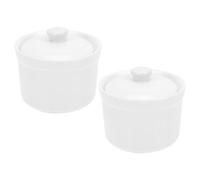 jojofuny Lot de 2 Bols à Soupe en Céramique Blanche avec Couvercles, 380 Ml, Cocottes Résistantes Compatibles Lave-vaisselle, Micro-ondes et Four, pour Mijotés et Plats Chauds