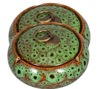 jojofuny Lot de 2 Cendriers en Céramique Artisanale avec Couvercles, Coupe-Vent sans Fumée, Couleur Vert Émaillé, Cendrier de Table Décoratif pour Intérieur et Bureau, Accessoire