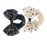 jojofuny Lot de 2 Élastiques Cheveux de Fleur de Tournesol en Tissu Maille Accessoires Coiffure Fille Cordes Élastiques Noires et Beige Adaptés Cheveux Épais et Fins Usage Quotidien et