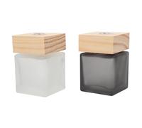 jojofuny Lot de 2 Flacons Diffuseurs de Parfum 100 ML en Verre Carré Rechargeables Bouchon en Bois Blanc et Gris pour Aromathérapie et Parfum D’Ambiance Maison