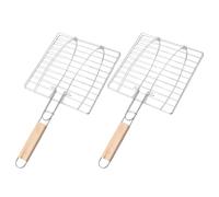 jojofuny Lot de 2 Paniers à Griller en Maille pour Barbecue Grilles à Poisson et Viande en Fer Longues Poignées Accessoires Barbecue pour Griller Poissons Légumes et Viandes en Plein