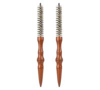 jojofuny Lot de 2 petites brosses rondes à cheveux : mini brosses de coiffure avec manche en bois - Peignes à rouleau en poils de sanglier pour coiffure bou en salon, brushing, avec frange et
