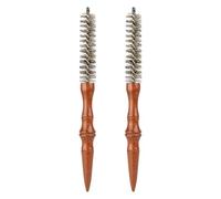 jojofuny Lot de 2 petites brosses rondes à cheveux : mini brosses de coiffure avec manche en bois - Peignes à rouleau en poils de sanglier pour coiffure bouclée, brushing, brushing, barbe et