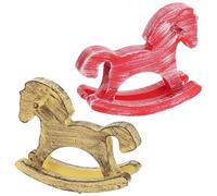 jojofuny Lot de 2 Statues de Cheval à Bascule en Bois Peint à la Main Décorations Rétro Rouges et Jaunes Mini-Figurines Décoratives pour Chambre D’Garçon et Filles Centre de Table et