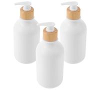 jojofuny Lot de 3 Flacons Distributeurs de Shampoing Rechargeables 500 Ml en PET Mat Pompe à Pression Finition Blanc Mat et Bois de Bambou Flacons pour Gel et Savonnette Liquide Usage