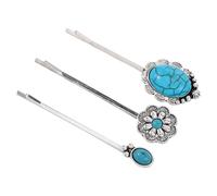 jojofuny Lot de 3 Pinces à Cheveux Bohèmes Turquoise en Alliage Style Rétro Sud-Ouest Américain Épingles Décoratives pour Femmes Accessoires Coiffure Champêtres pour Maintien Ferme et