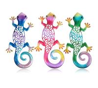 jojofuny Lot de 3 Sculptures Murales en Fer Coloré de Gecko Décorations Murales Artisanales pour Intérieur et Extérieur Ornements Suspendus Multicolores pour Salon et Jardin